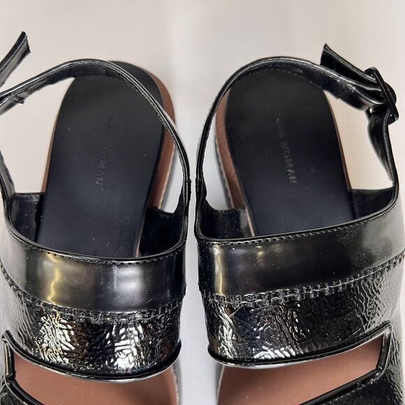 ZARA Platform Slingback Black Patent Faux Leather Sandals Size 7.5 Adjustable - Picture 7 of 16